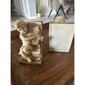 Vintage‎ Cherub Bookends Universal Statuary Corp 1965 Music Angel Decor